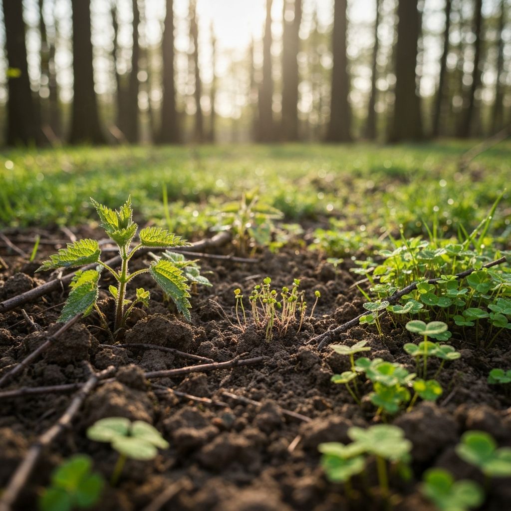 Spring German forest with young herb shoots